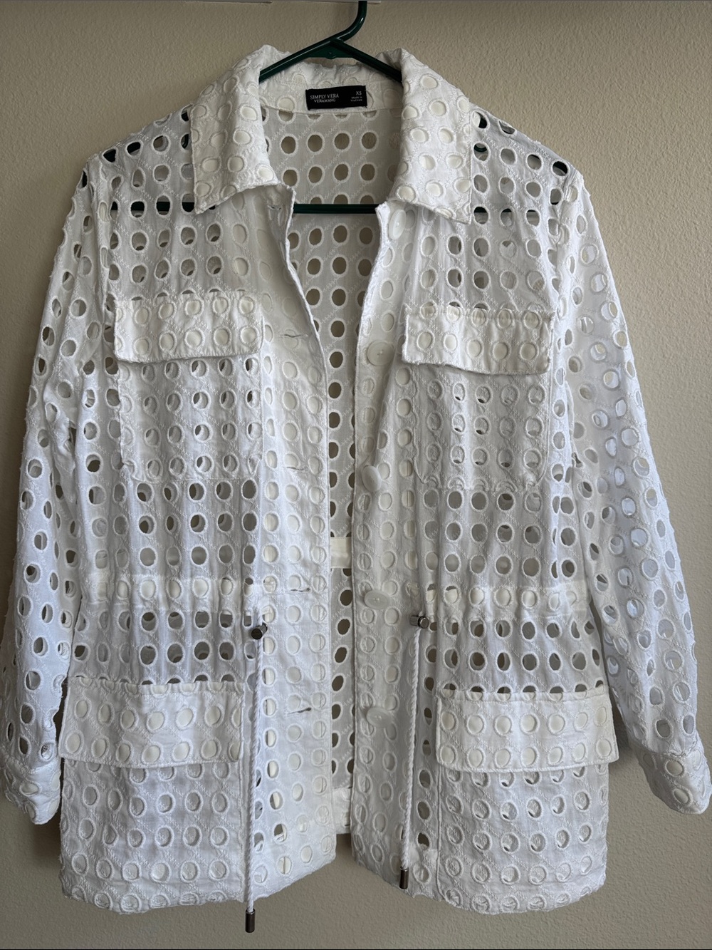 Simply Vera White Eyelet Utility Jacket with Flap Pockets